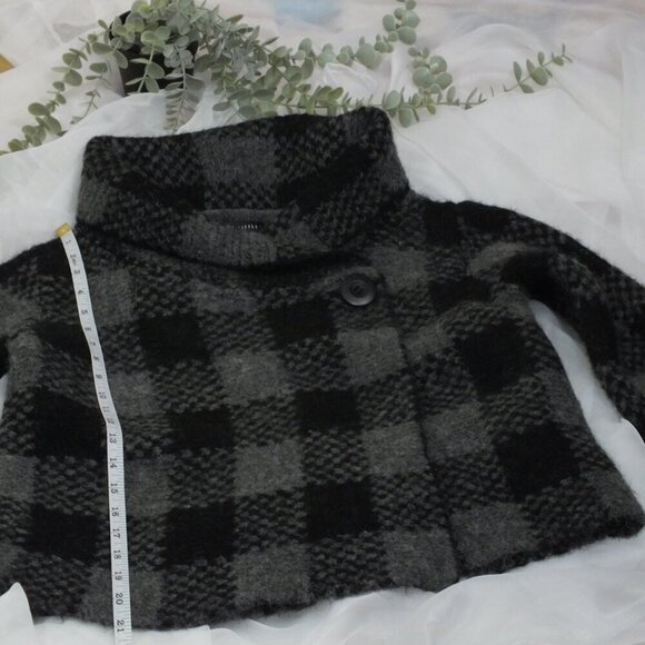 Vintage Carole Little Women's Black Gray Wool Jacket Plaid Wrap Double Button S - Picture 10 of 13